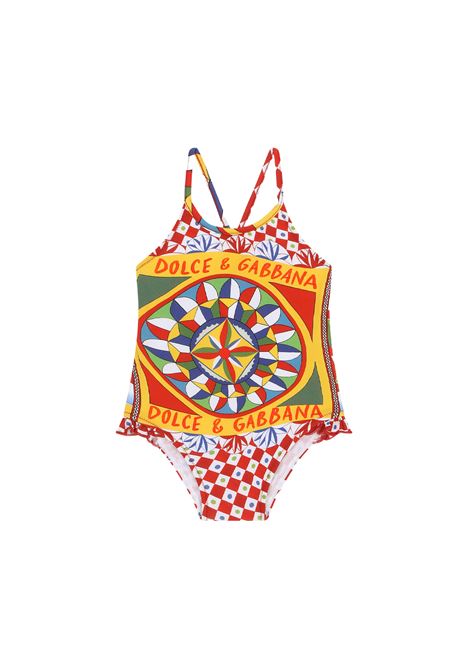 One Piece Swimsuit With Fuchsia Majolica Print - DOLCE & GABBANA